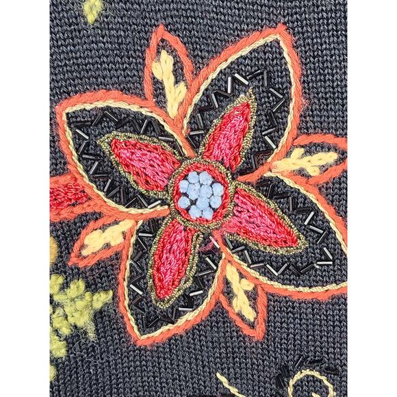 Vintage Talbots Embroidered Beaded Wool Blend Cardigan S – Black Floral Zip - Picture 4 of 10
